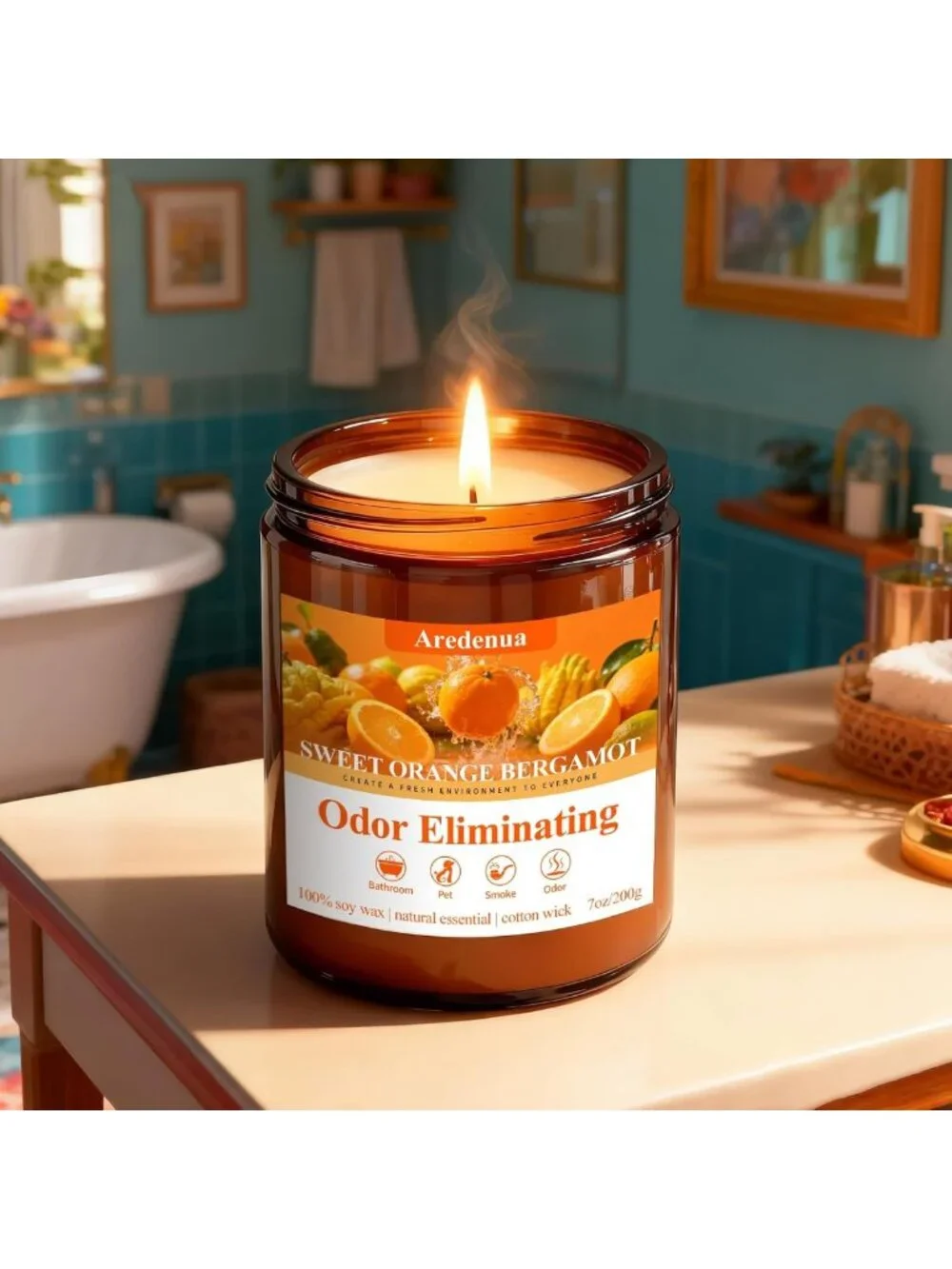 Sweet Orange Odor Eliminating Soy Candle - 7oz, 50 Hour Burn, Freshens Air